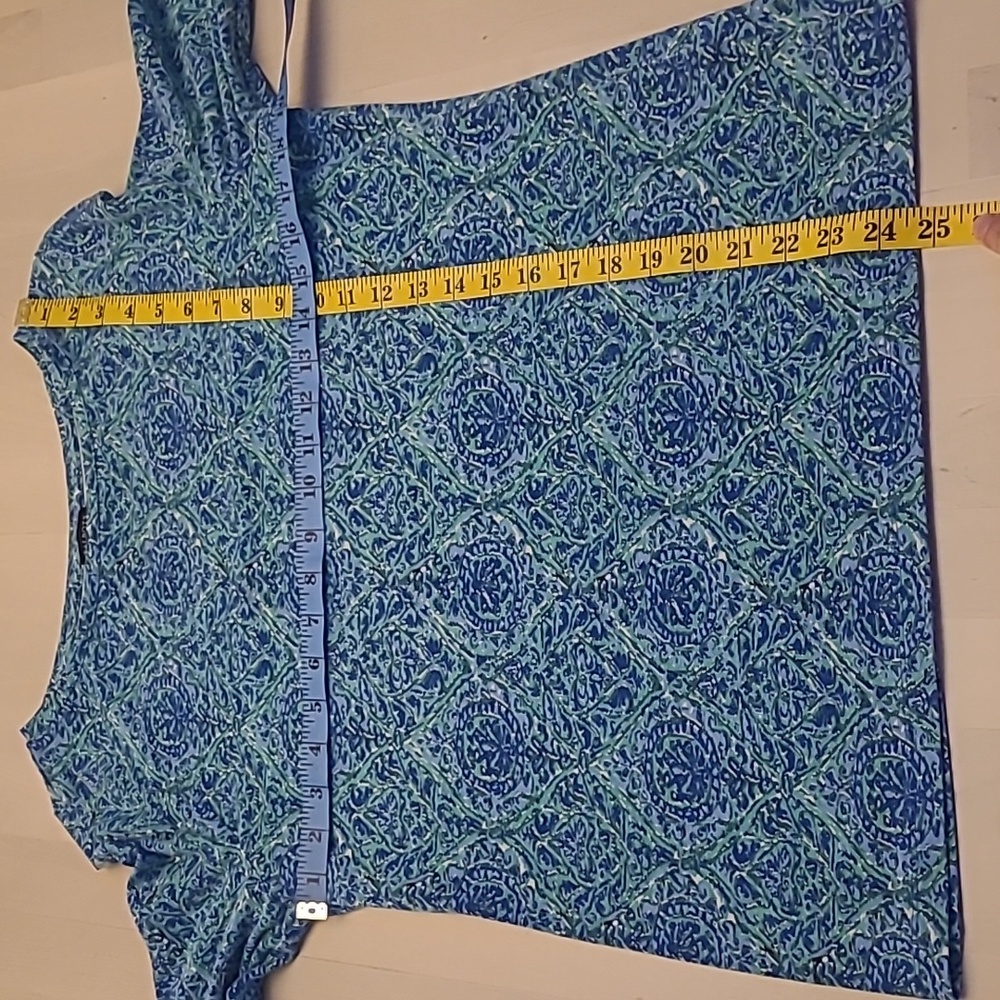 EUC Talbots Blue Patterned Boat Neck Cotton/Modal Blend Top - Picture 5 of 11